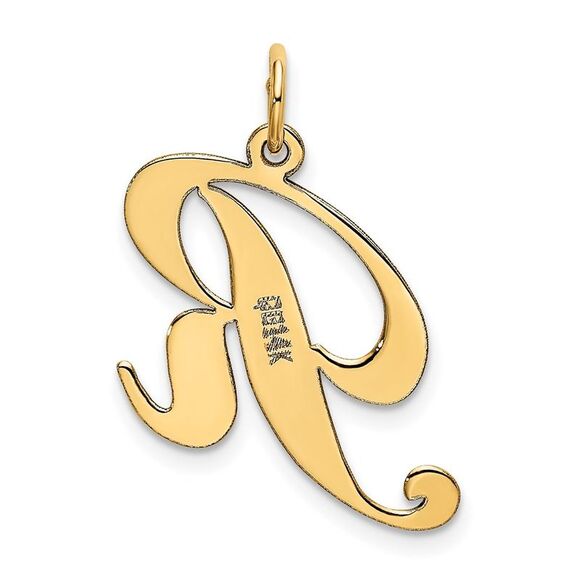 Kazi Luxury 14k Yellow Gold Medium Fancy Script Letter R Initial Charm - Picture 3 of 4